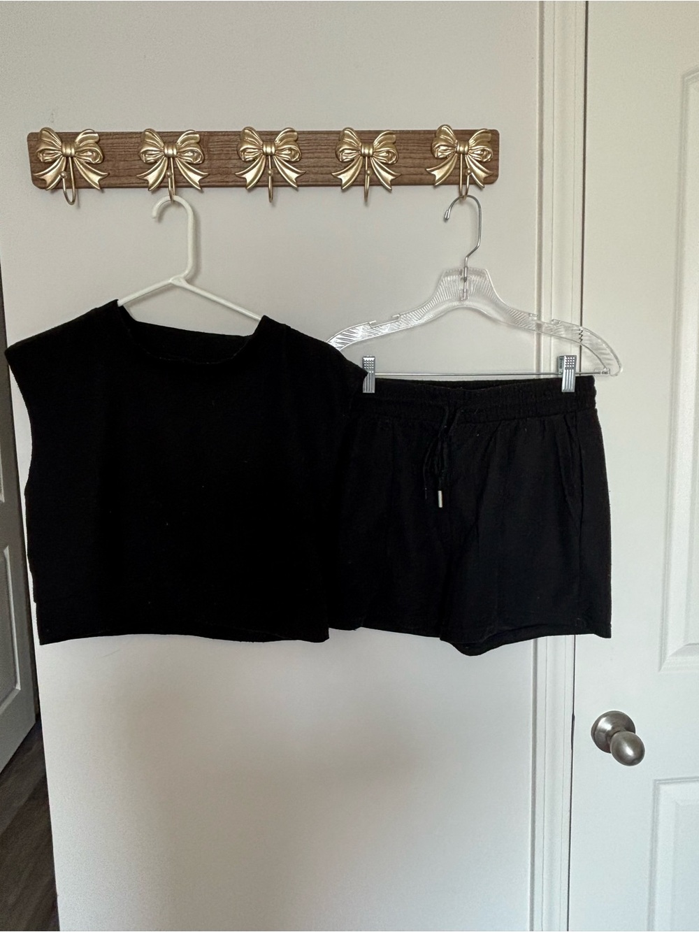 Black Two-Piece Cropped Tank & Drawstring Shorts Set